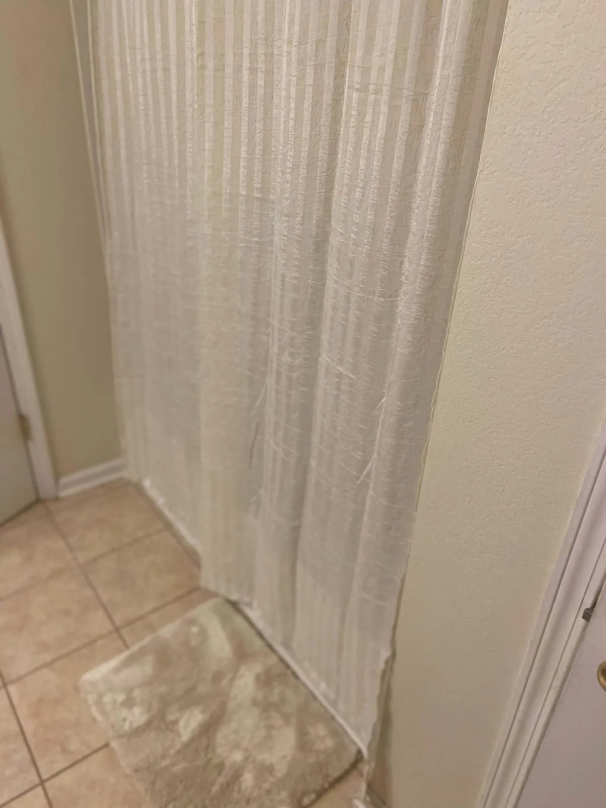 A tranquil entryway featuring a sheer curtain that lets in natural light, a floor mat, and an open, welcoming ambiance. The space hints at the seamless transition into the heart of the home.